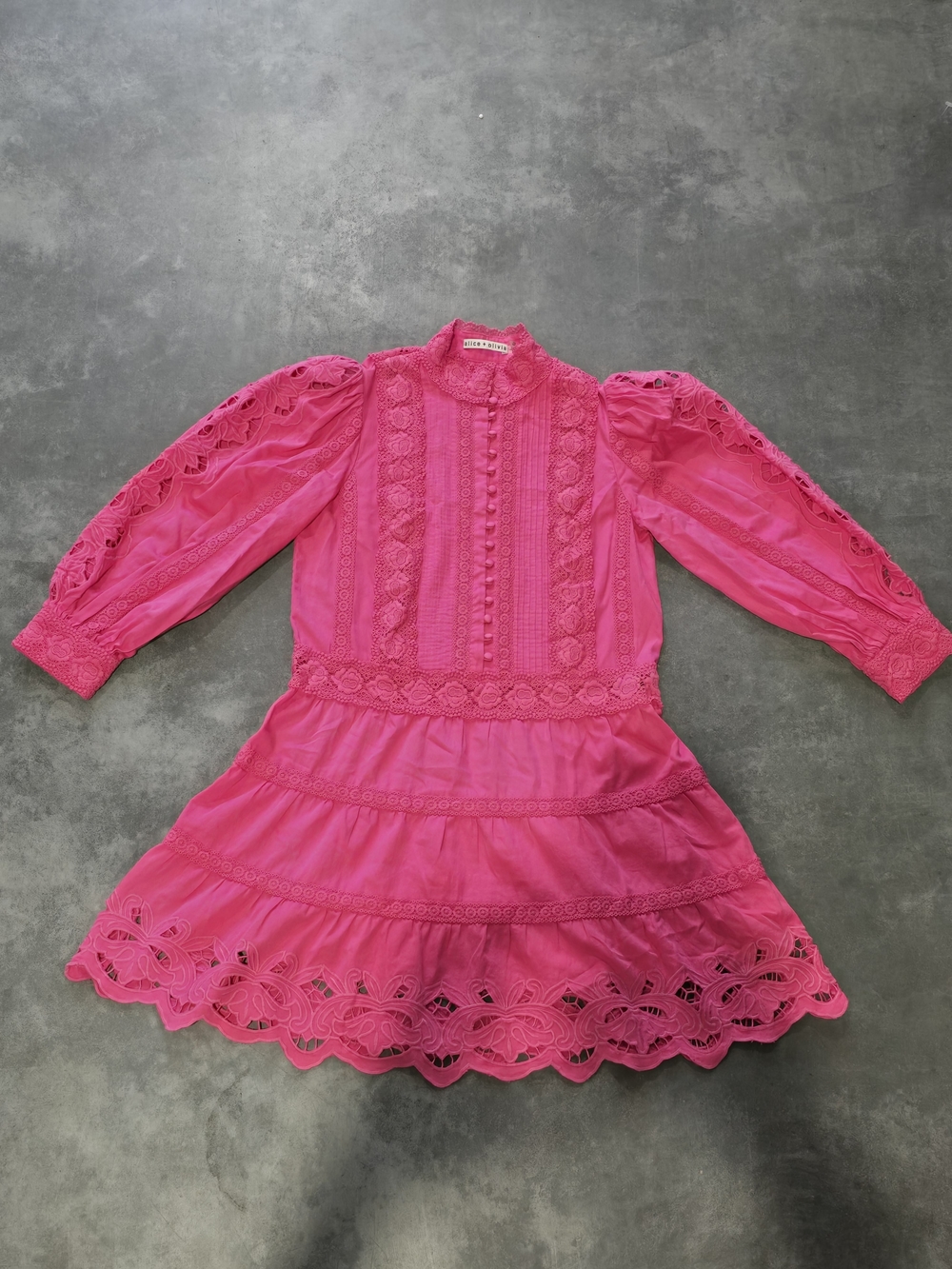 Alice + Olivia Hot Pink Eyelet Lace Tiered Dress